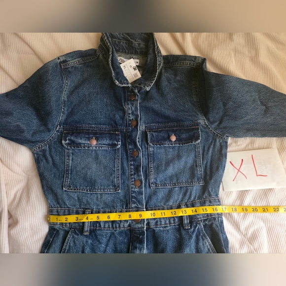 Zara Z1975 FRONT POCKETS DENIM JUMPSUIT Sz XL BNWT - Picture 6 of 11